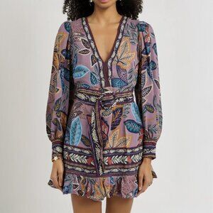 Farm Rio Wild Night Floral Print Long Sleeve Mini Dress Size XS
